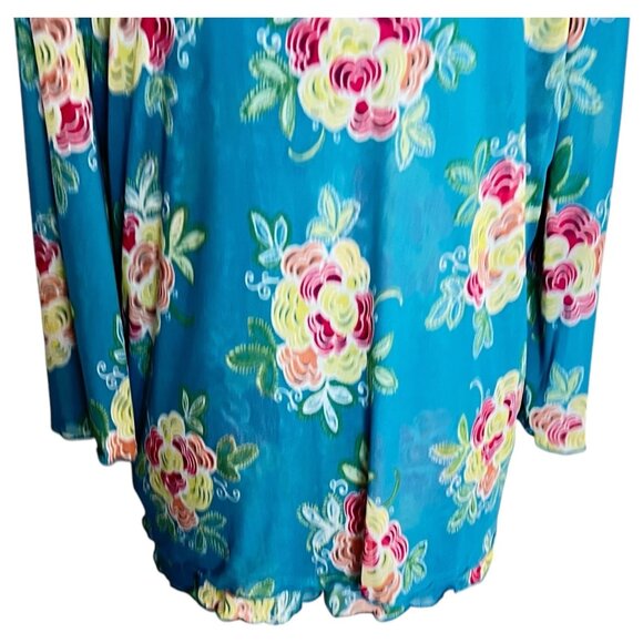 Passports Women Floral Blue Top X-Large Blue Multicolor Bell Sleeve Sheer Lined - Picture 6 of 7